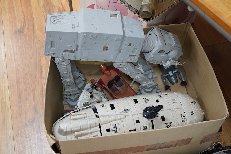 Collection of 1970s/80s Star Wars figures and vehicles including; thirty-one figures, a Speeder Bike, a Tauntaun, a Jabba the Hutt playset, a Millennium falcon, an X-wing, an AT-ST, a Rebel Transport, a Land Speeder, an